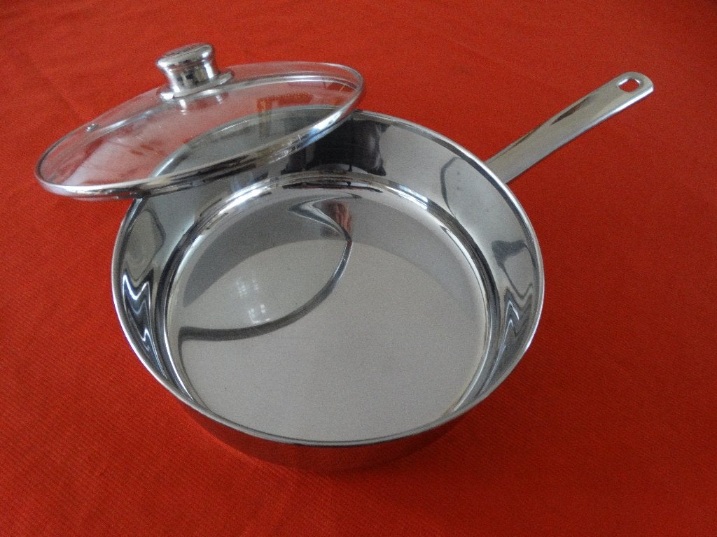 Hapjespan "Royal"diam 24 cm RVS, met deksel, Huis en Inrichting, Koekenpan, Gebruikt, Ophalen of Verzenden, Rvs