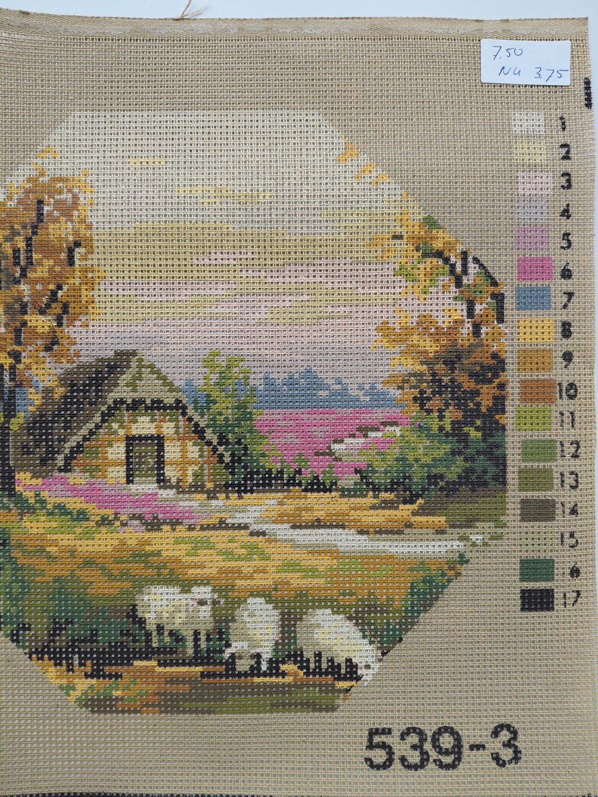 Borduurstramien - Herfstlandschap met schapen en huisje, Patroon, ., Onbekend, Nieuw