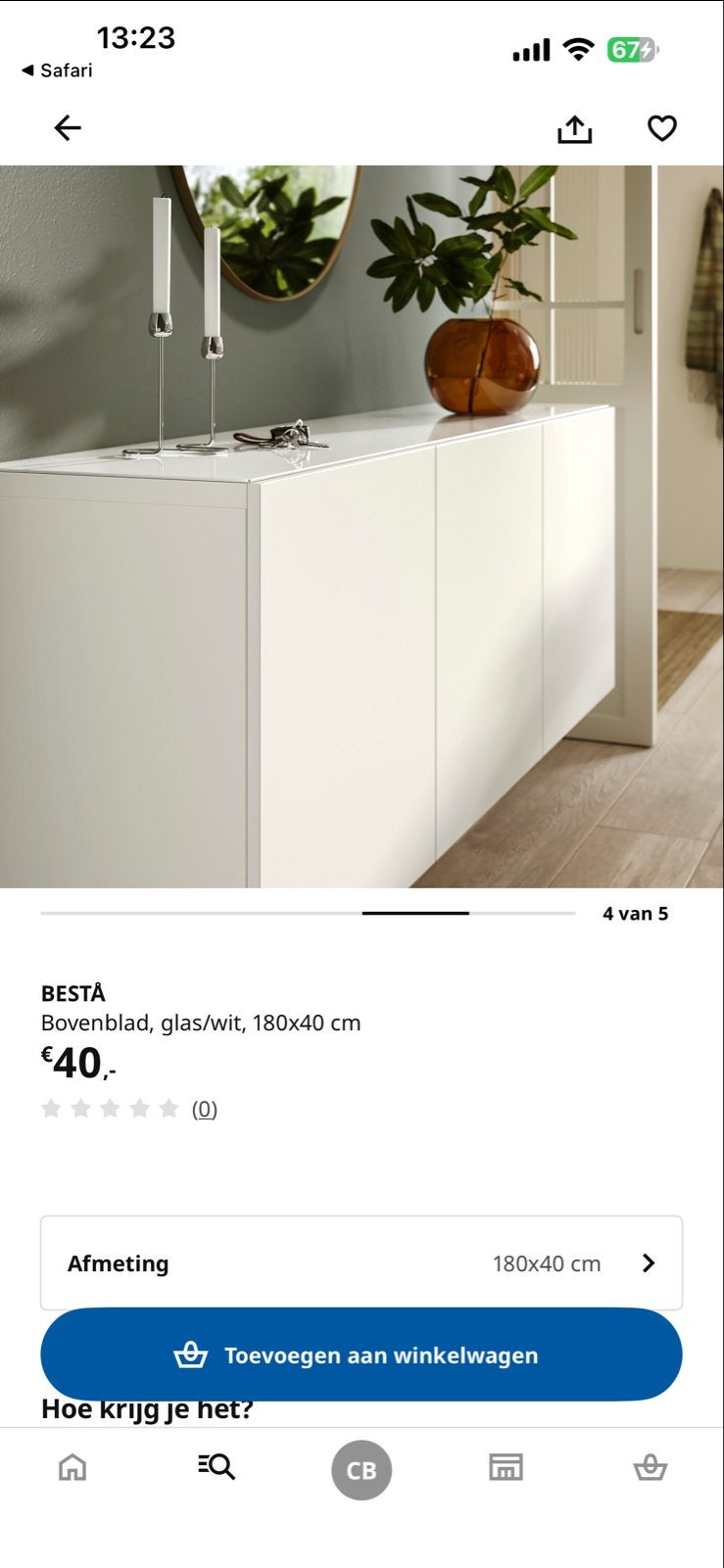 IKEA Besta glazen bovenblad (melkglas) 180x40, Ophalen, Gebruikt