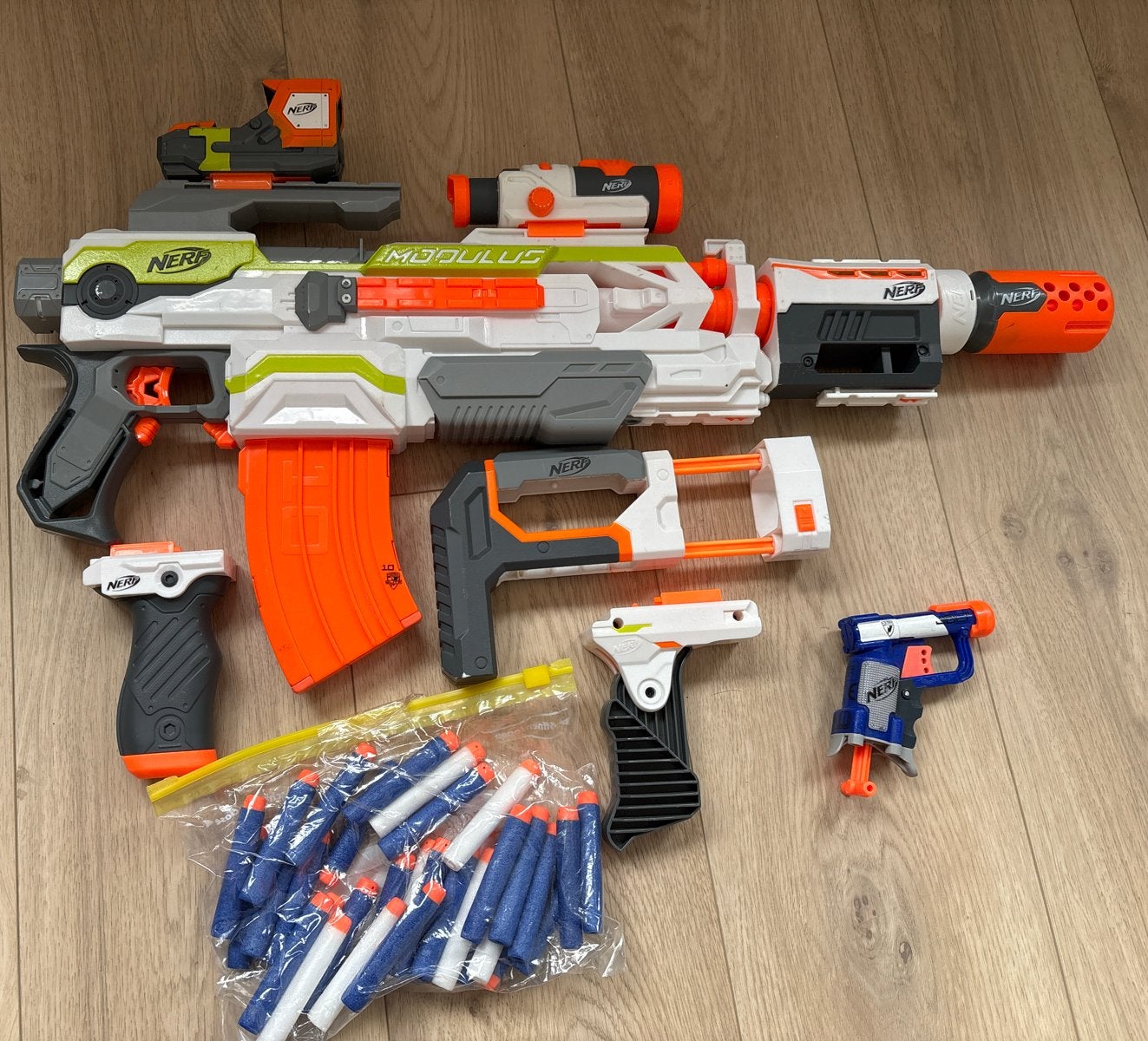 Nerf Modulus Uitgebreide Set met Accessoires en Pijltjes, Kinderen en Baby's, Ophalen of Verzenden, Zo goed als nieuw