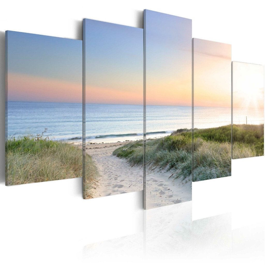 946 Noordzee Duinen Strandpad 5 Luik Schilderij 200x100 XXL, Ophalen of Verzenden, Nieuw, 125 cm of meer, Schilderij