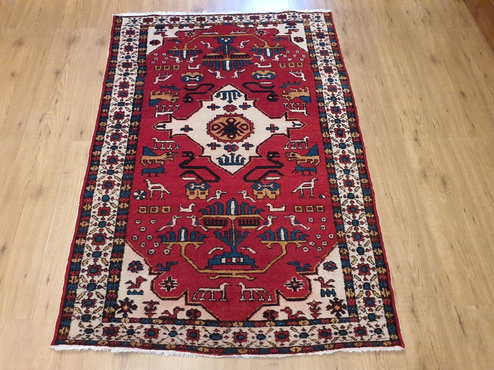 Vintage handgeknoopt perzisch tapijt meshkin 158x111, Info@SlatsAntiek.nl, Tweedehands, 100 tot 150 cm, Perzisch