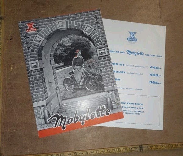 Folder Kaptein Mobylette met prijslijst 1960, Ophalen of Verzenden, Gebruikt