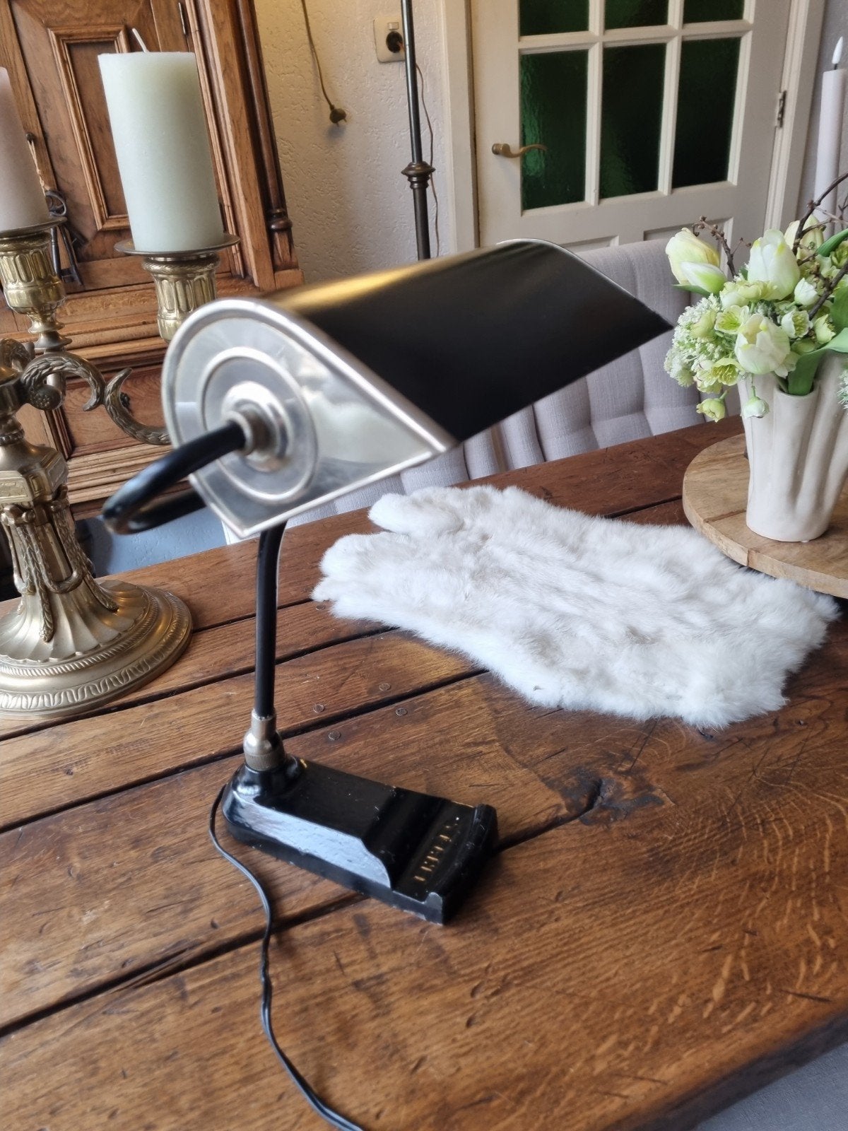 erpees bankiers of bureaulamp 20e / 30e jaren, Ophalen, Lamp, Metaal, Beweegbaar