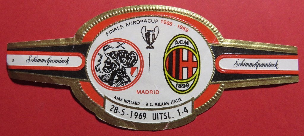 Sigarenbandje Finale Europacup 1968-69 AJAX AC Milaan, Verzenden, Gebruikt, Sigarenbandjes