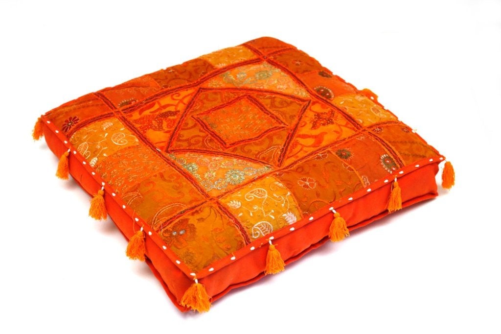 Oosters Vloerkussen India - oranje, rose, blauw en groen, Meerkleurig, Vierkant, Nieuw, Ophalen of Verzenden