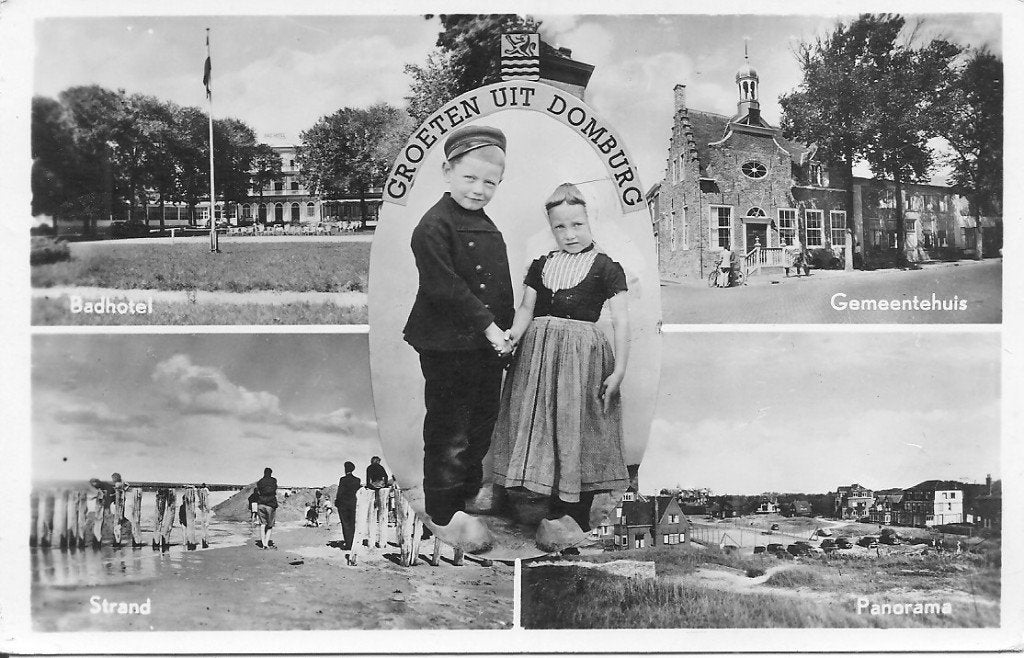 Oude ansichtkaart Groeten uit Domburg (Zeeland), Ophalen of Verzenden, 1940 tot 1960, Gelopen, Zeeland