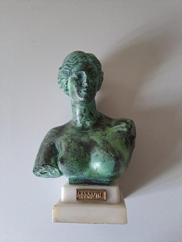 Klassieke Buste van Aphrodite - Groen Gepatineerd, Antiek en Kunst, Kunst | Beelden en Houtsnijwerken, Minder dan 20 cm, Buste