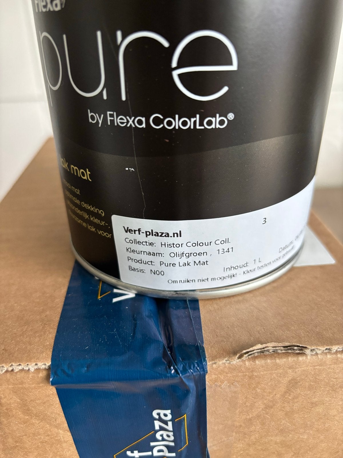 2 Potten Flexa Pure Lak Mat Olijfgroen 1L, Nieuw, Ophalen of Verzenden, Lak, Minder dan 5 liter