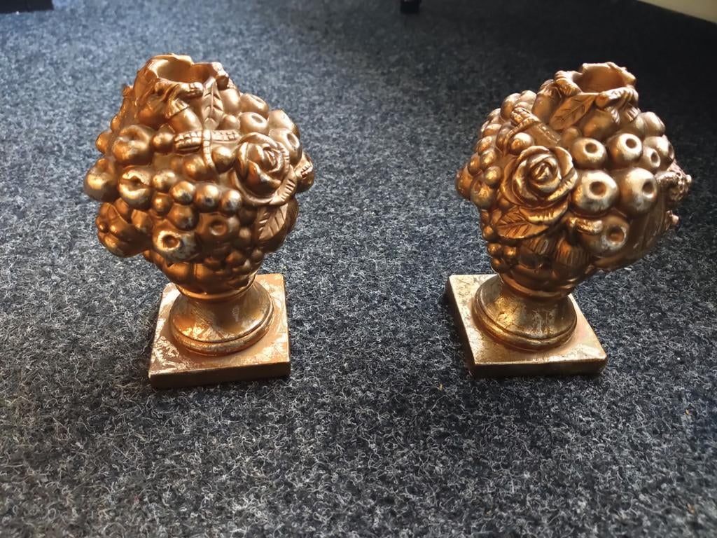 Set van 2 gouden kandelaars met fruitmotief, Antiek en Kunst, Antiek | Kandelaars, Ophalen