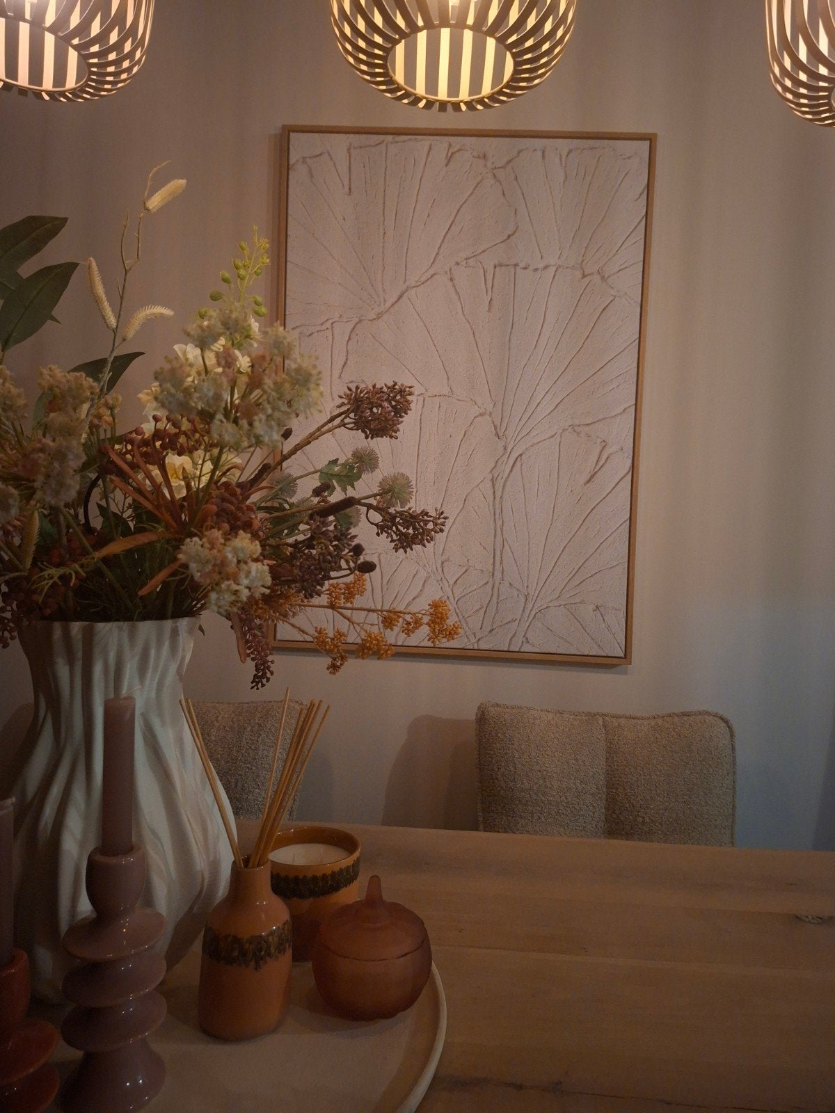 Ginkgo Texture Canvas Schilderij met Houten Lijst (70x100), Ophalen of Verzenden