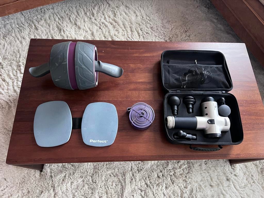 Fitness set: Massage Gun, Foam Roller, Ab Wheel, Resistance, Ophalen of Verzenden, Gebruikt, Armen, Foamroller