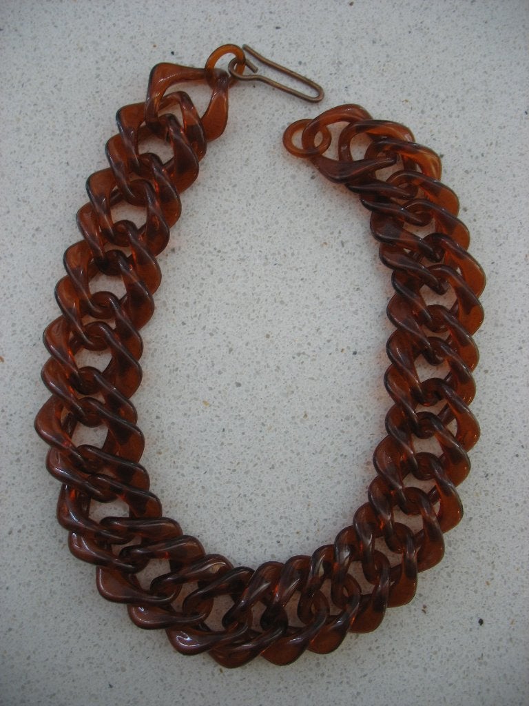 Ketting Tribal Boho-Chic Dubbel Schakel Schildpad Bruin *Vin, Ophalen of Verzenden, Overige materialen, Ketting