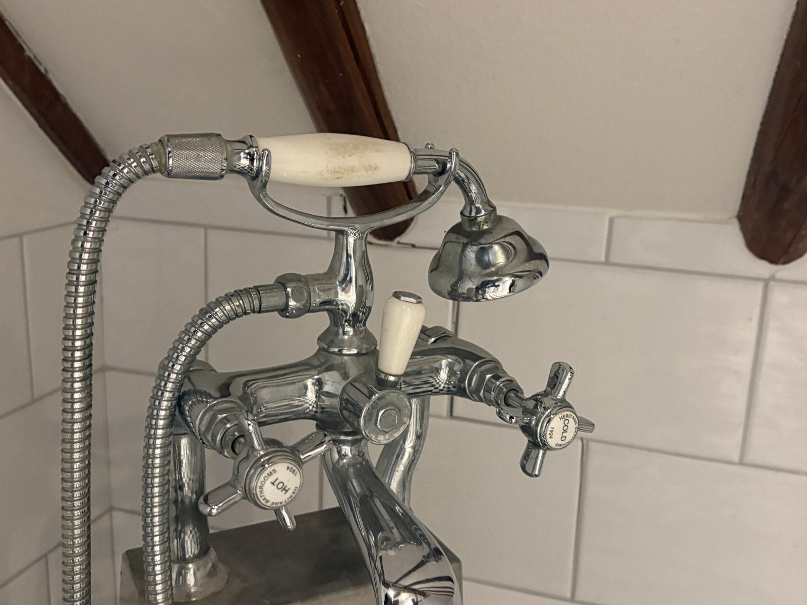 Vintage Badkraan met Handdouche - Chroom merk: Herthage, Ophalen of Verzenden, Gebruikt, Chroom, Kraan