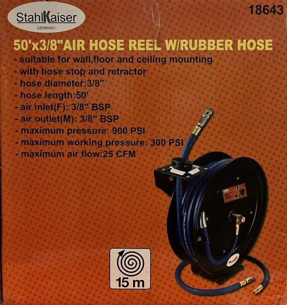 Lucht Slang op metalenhaspel 15mtr. Automatisch - Nieuw, -, Sthalkaiser, -, Nieuw