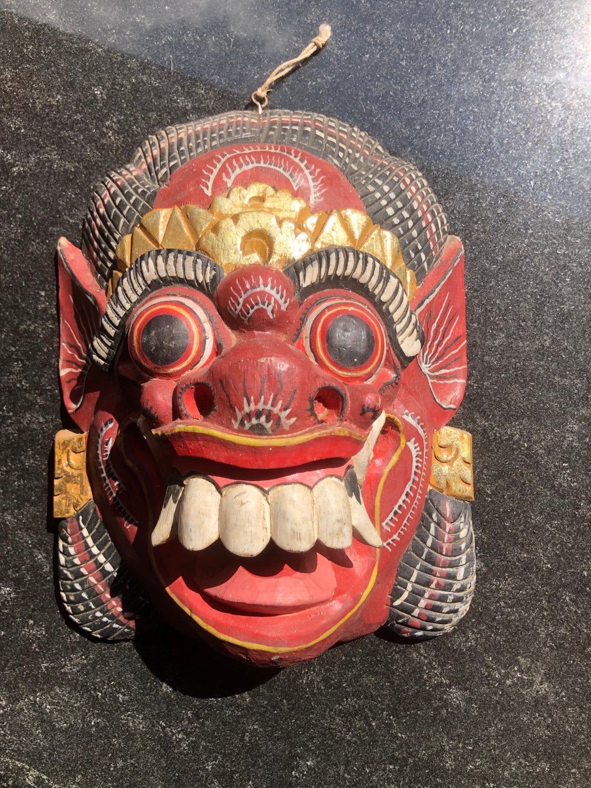 Handgesneden Barong Masker uit Bali - 25x19 cm, Antiek en Kunst, Kunst | Niet-Westerse kunst, Hout, Masker, Ophalen of Verzenden
