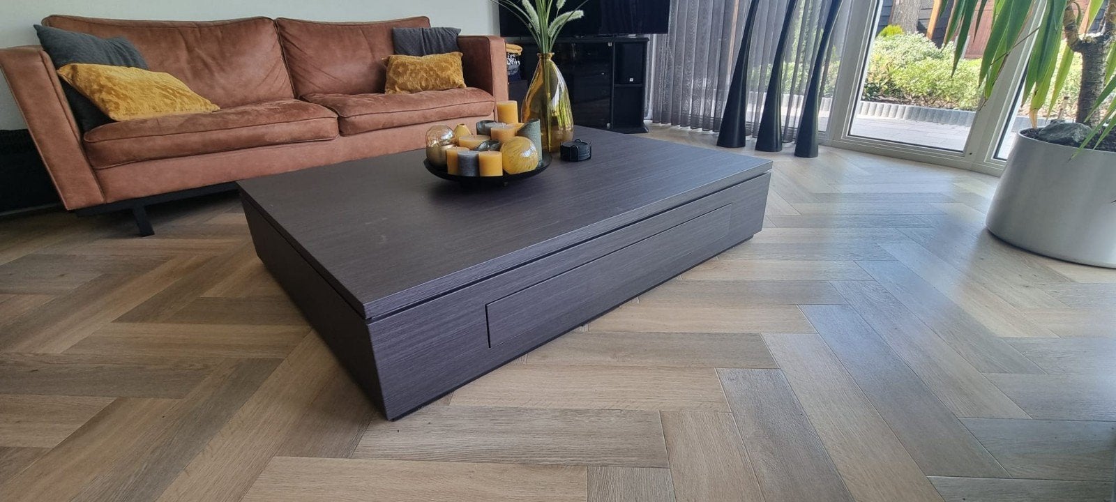 Antraciet grijze salontafel 150/110 cm, Huis en Inrichting, Tafels | Salontafels, Ophalen, Zo goed als nieuw, Minder dan 50 cm