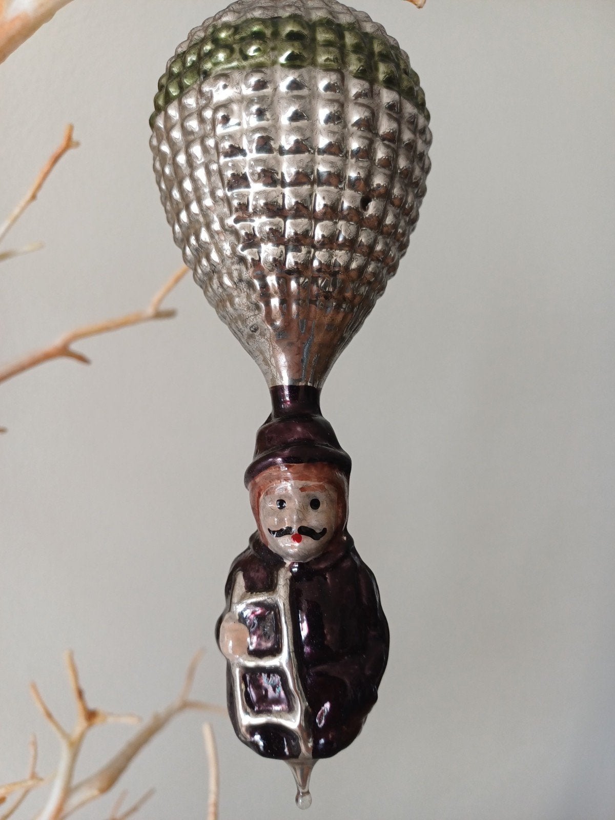 Vintage kerstbal van glas schoorsteenveger, Diversen, Kerst, Ophalen of Verzenden, Gebruikt
