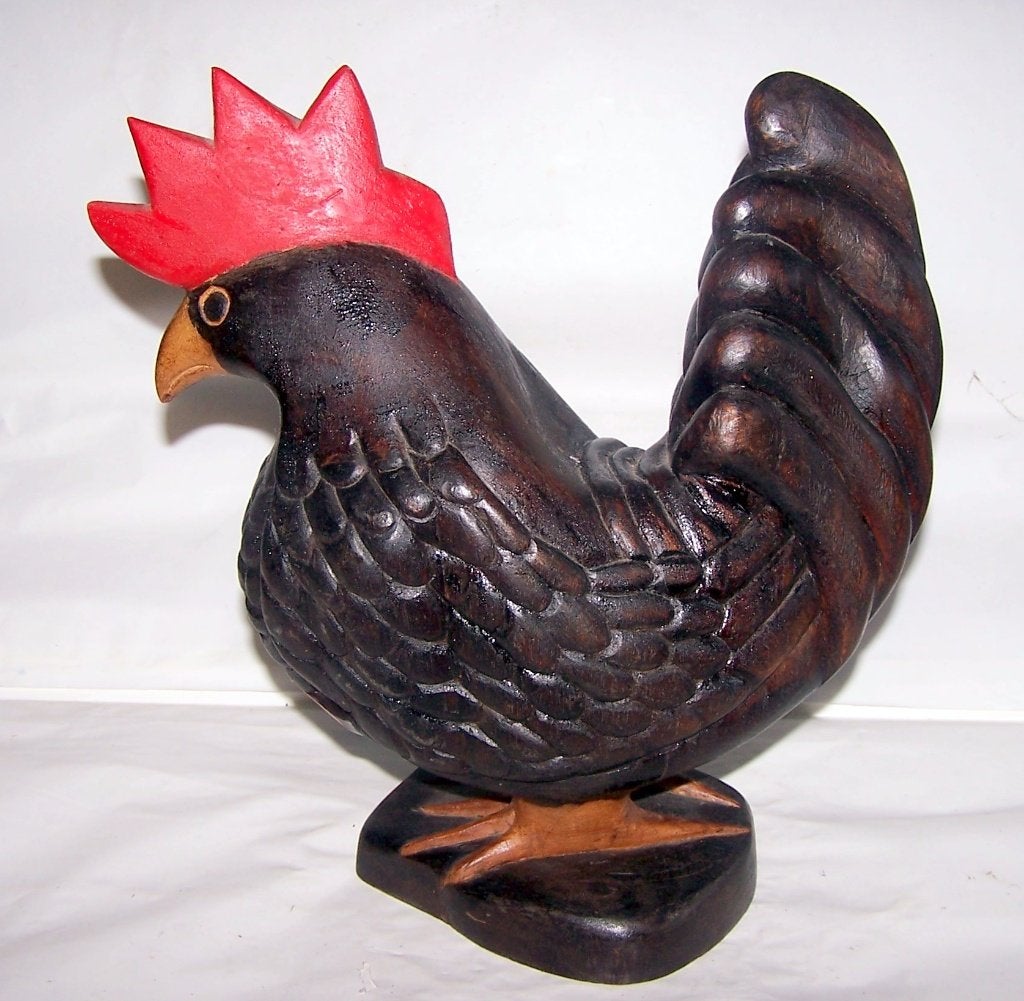 Handgesneden houten haan beeldje, decoratief. 29x 26cm. Nwst, Antiek en Kunst, Ophalen of Verzenden
