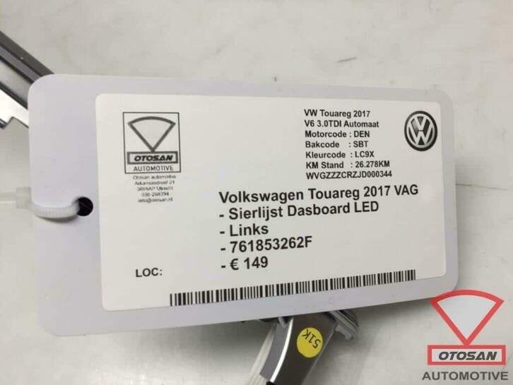 vw touareg 2017 sierlijst led dashboard rechts 761853262f, Gebruikt, Volkswagen, Volkswagen AG, Rechts