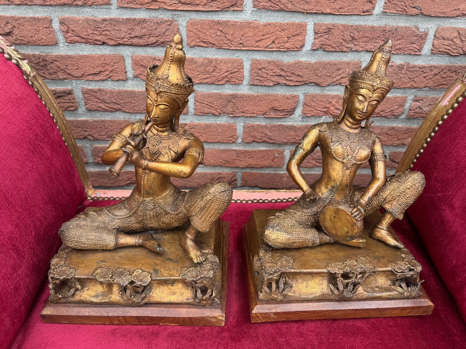 Antieke Thaise Tempelmuzikanten, Brons, Ophalen of Verzenden