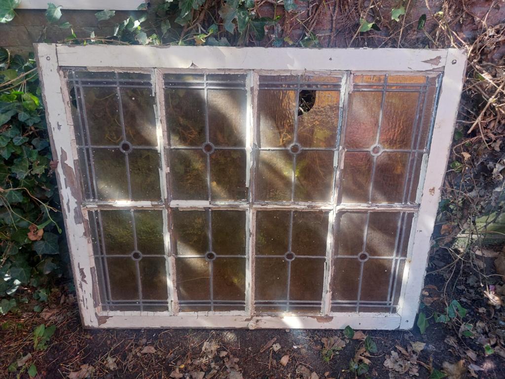 Oud glas in lood raam, Doe-het-zelf en Verbouw, Glas en Ramen, Ophalen, Gebruikt, Glas in lood, 80 tot 120 cm