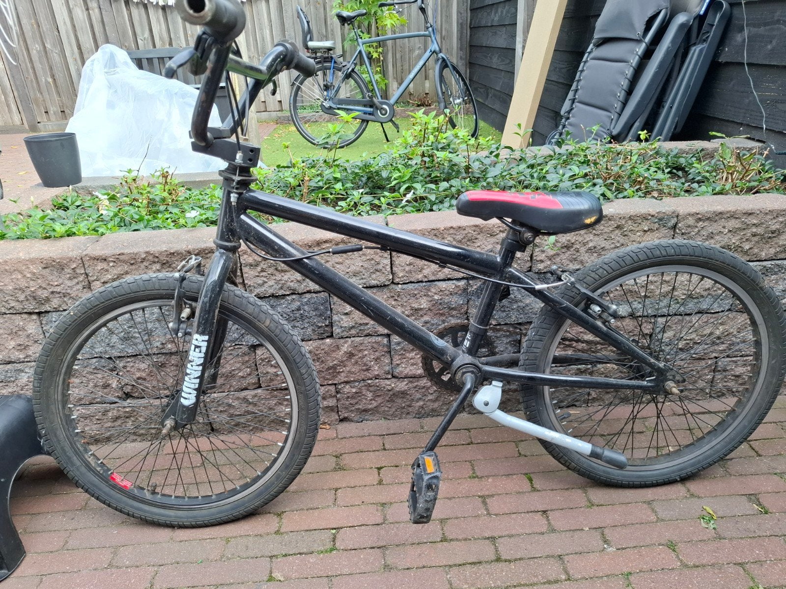 BMX fiets - Zwart met rode accenten, Gebruikt, Staal, Velgrem, 20 tot 24 inch