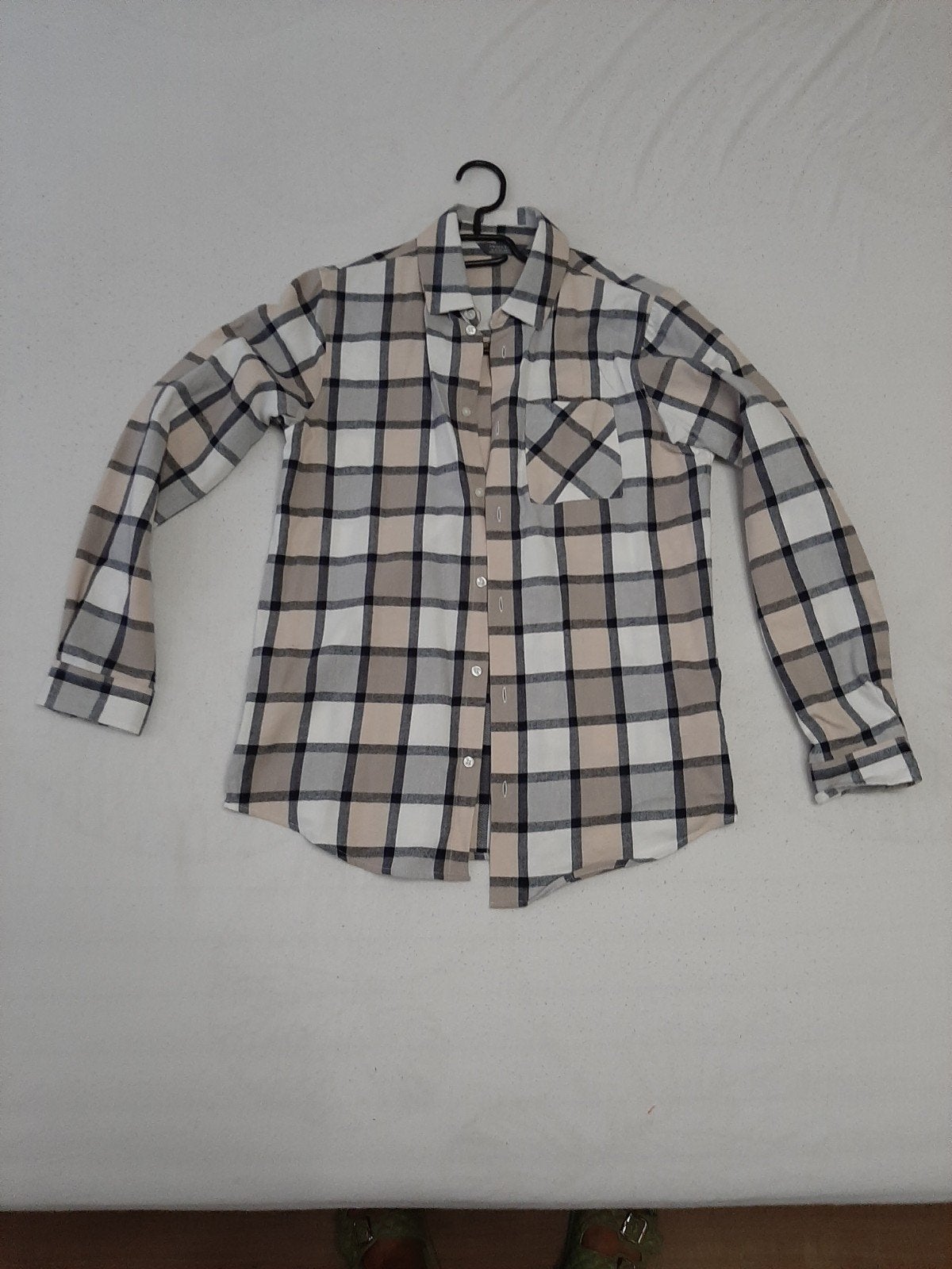 Geruit flanellen overhemd - Beige, wit, zwart, Kinderen en Baby's, Ophalen of Verzenden, Zo goed als nieuw, Jongen, Overhemd of Blouse