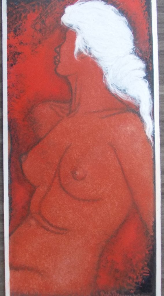 Olieverf schilderij "Naakte vrouw met wit haar" (UNICUM), Hout, Ophalen of Verzenden, Olieverf, Gelimiteerde oplage