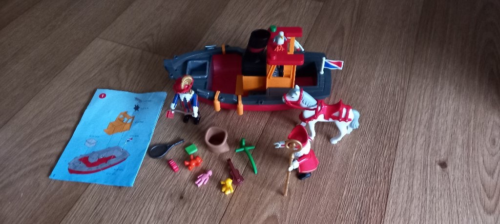 Playmobil stoomboot met Sinterklaas Piet en Paard nr.5206., Ophalen of Verzenden, Gebruikt