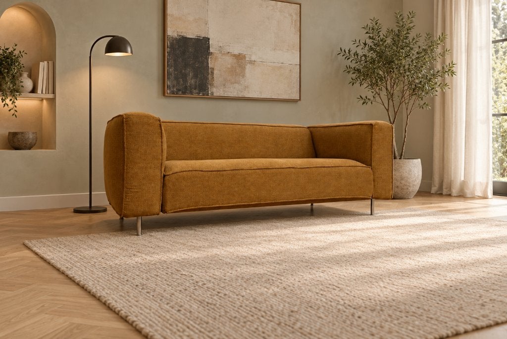 NIEUW Gelderland 2,5-Zits Okergeel + GARANTIE | NP €5.750, 75 tot 100 cm, Www.designplaats.nl, Rechte bank, Stof