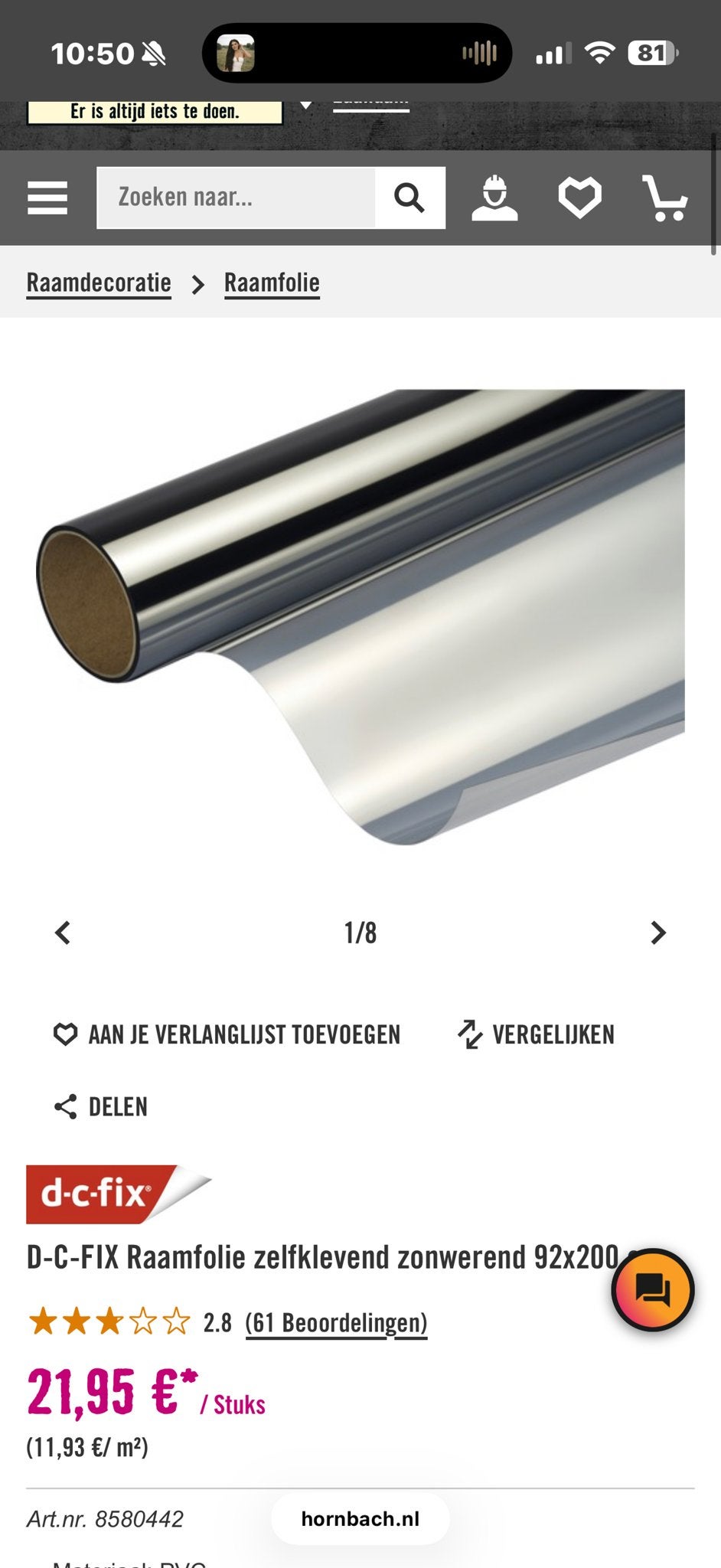 6 stuks Zelfklevende zonwerende raamfolie d-c-fix 92x200cm, Ophalen, 80 tot 120 cm, Overige typen, Nieuw