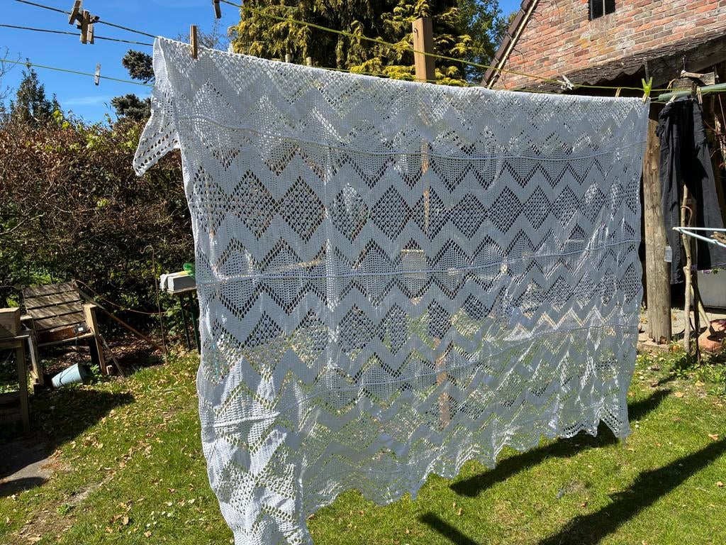 Vintage gehaakte sprei/deken, wit, handgemaakt, 100 tot 150 cm, Wit, Ophalen of Verzenden, Zo goed als nieuw