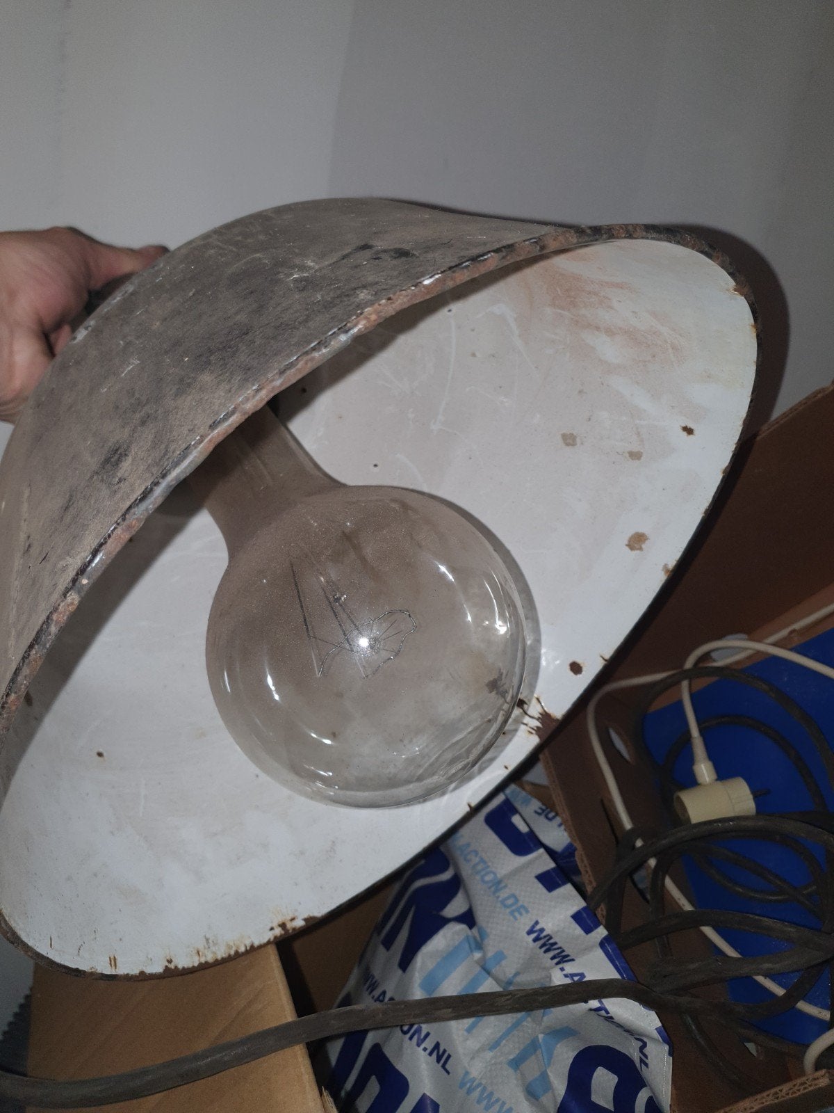 Oude Industriële Hanglamp - Vintage Fabriekslamp, Ophalen of Verzenden