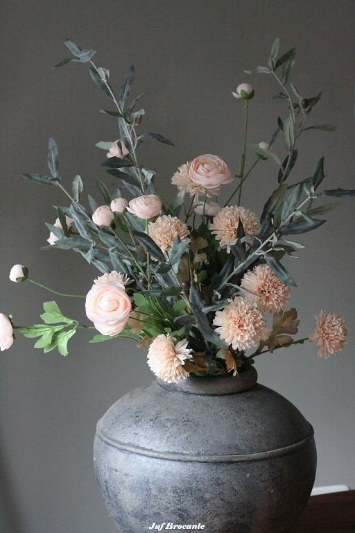 Boeket olive grey, zijdebloemen, arrangement, zijdebloem, Www.jufbrocante.nl, Www.jufbrocante.nl, Nieuw, Ophalen of Verzenden