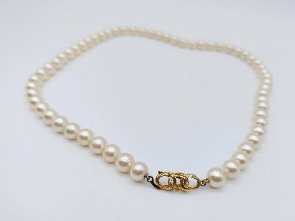 Parelketting met goudverguld zilveren slot, 45 cm, Gebruikt, Info@zilverwebsite.nl, Verzenden, Zilverwebsite.nl