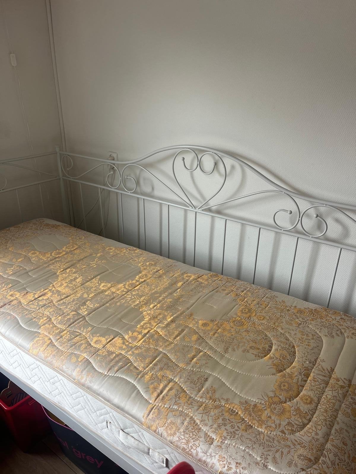 Wit metalen eenpersoonsbed zonder matras, Ophalen, Gebruikt, 90 cm, Eenpersoons