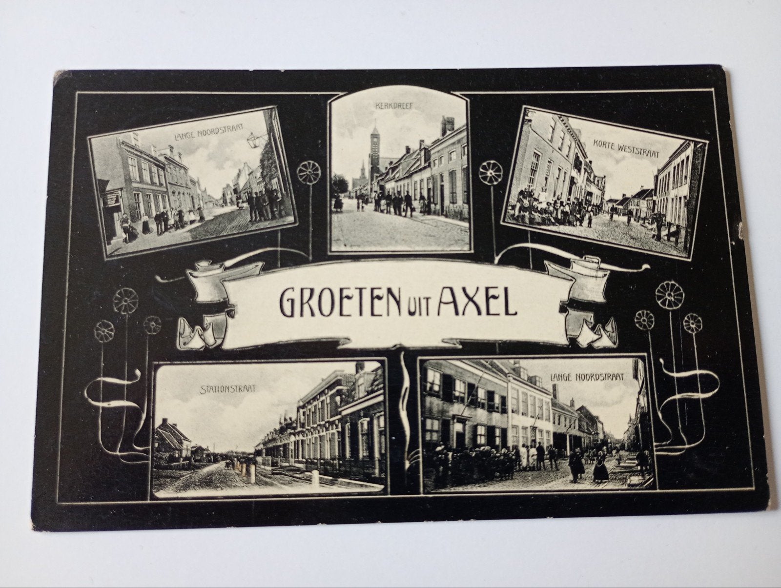 Axel Jugendstilkaart met Randversiering 1922, Verzamelen, Ansichtkaarten | Nederland, Ophalen of Verzenden, 1920 tot 1940, Gelopen