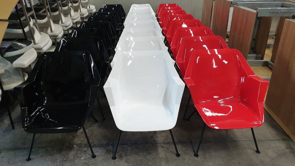 Gispen 416 fauteuil Polyester kuip Wit / Zwart / Rood, Ophalen, Minder dan 75 cm, Zo goed als nieuw, Gispen Cordemeyer Retro