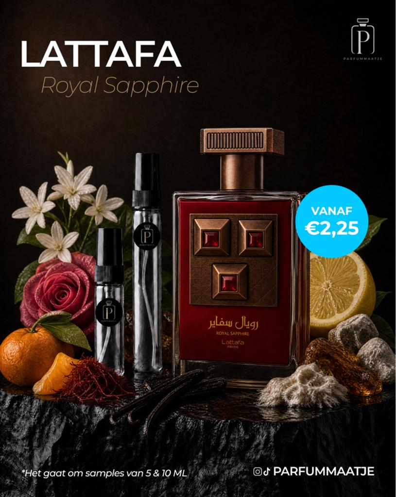 LATTAFA Royal Sapphire samples te koop, Sieraden, Tassen en Uiterlijk, Uiterlijk | Parfum, Ophalen of Verzenden, Nieuw