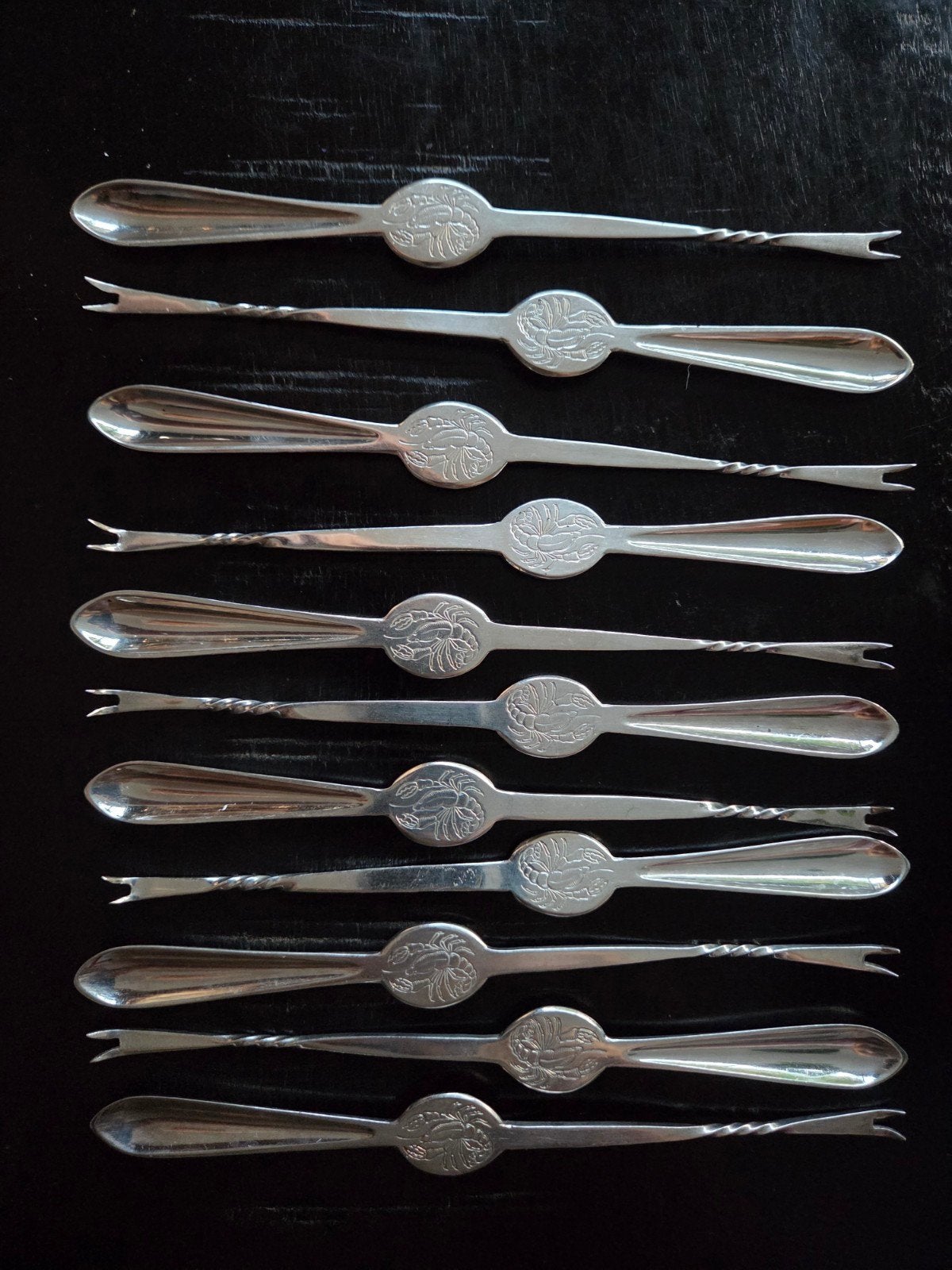 Set van 11 antieke kreeftvorkjes, verzilverd, Ophalen of Verzenden
