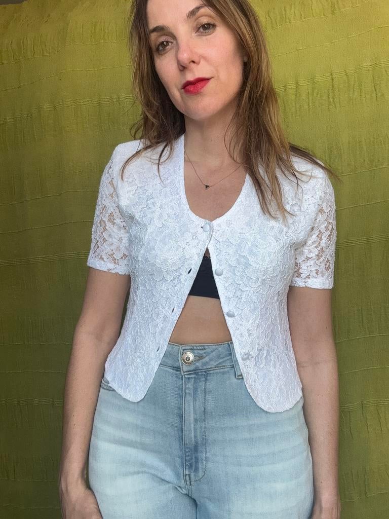 Vintage blouse Pimkie - Kant wit - 32/XXS, Hgv, Wit, Hgv, Ophalen of Verzenden
