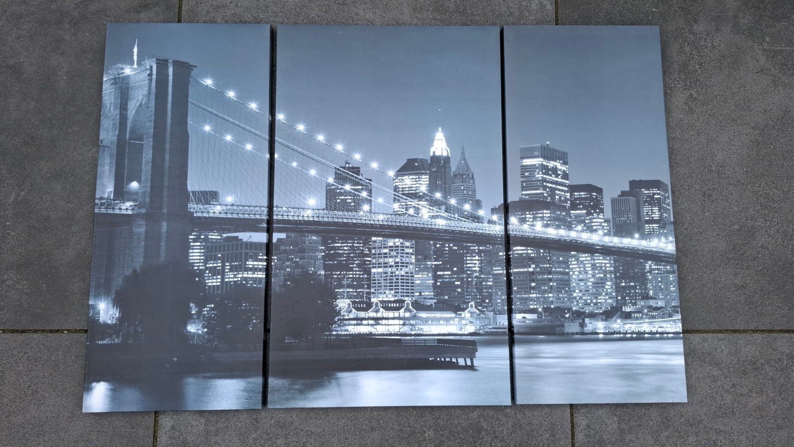 Canvas schilderij Brooklyn Bridge New York drieluik, 50 – 75, Ophalen of Verzenden, Zo goed als nieuw, Schilderij