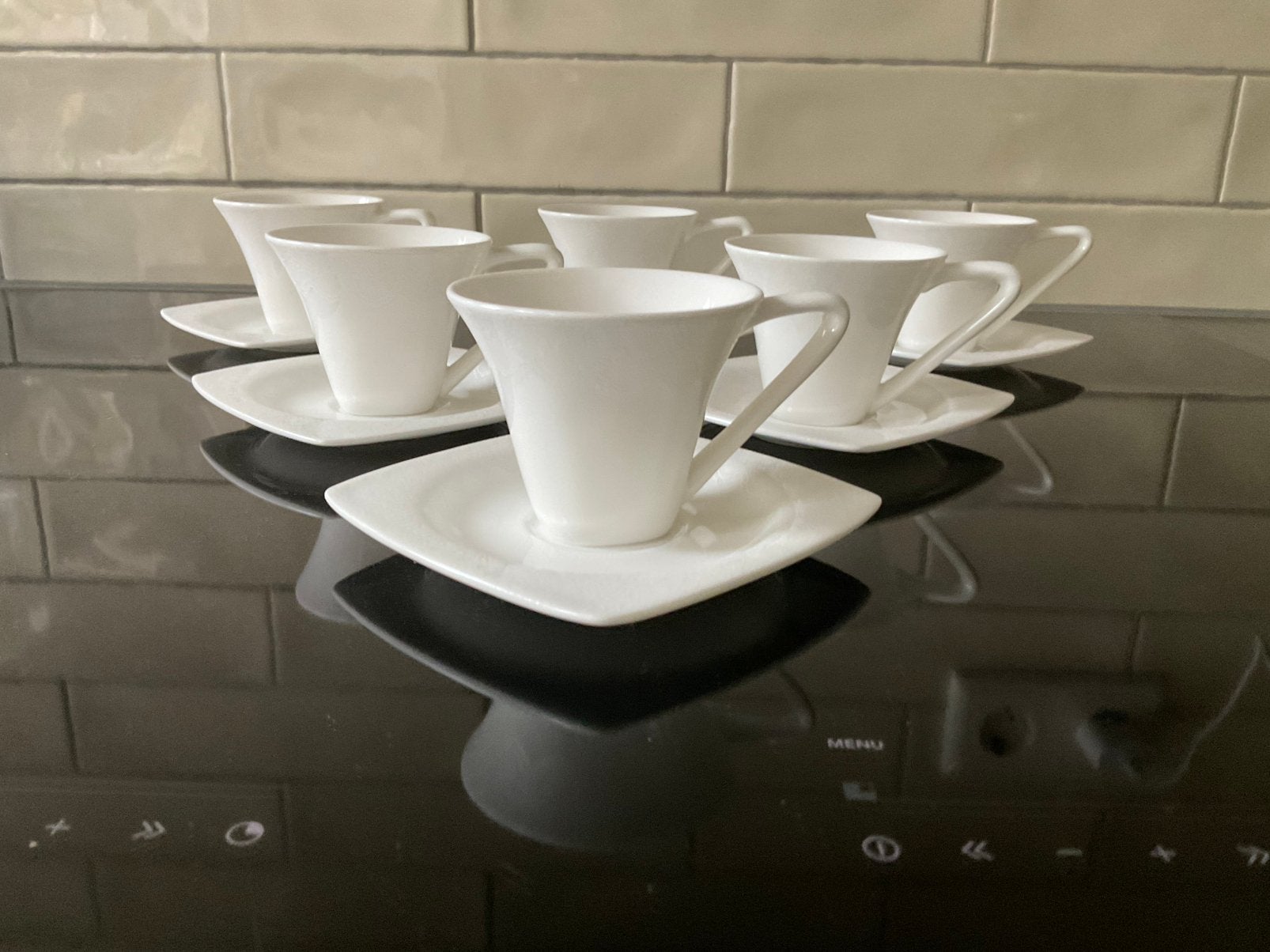 Karaca Fine Pearl Roma Helen espresso kop en schotels (6), Ophalen of Verzenden, Zo goed als nieuw, Overige stijlen, Kop(pen) en/of Schotel(s)