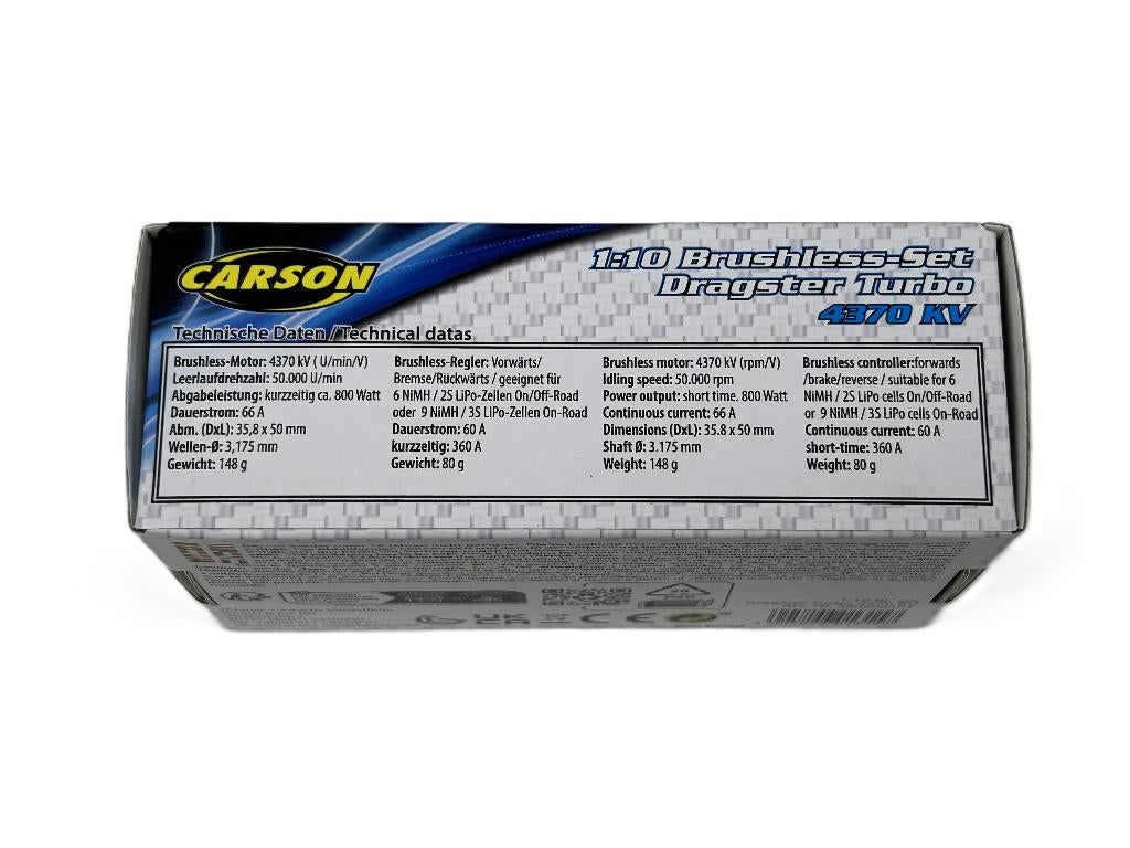 Carson 906301 1:10 BL Set Dragster Turbo 4370 KV, Hobby en Vrije tijd, Modelbouw | Radiografisch | Auto's, Elektro, Nieuw, Ophalen of Verzenden