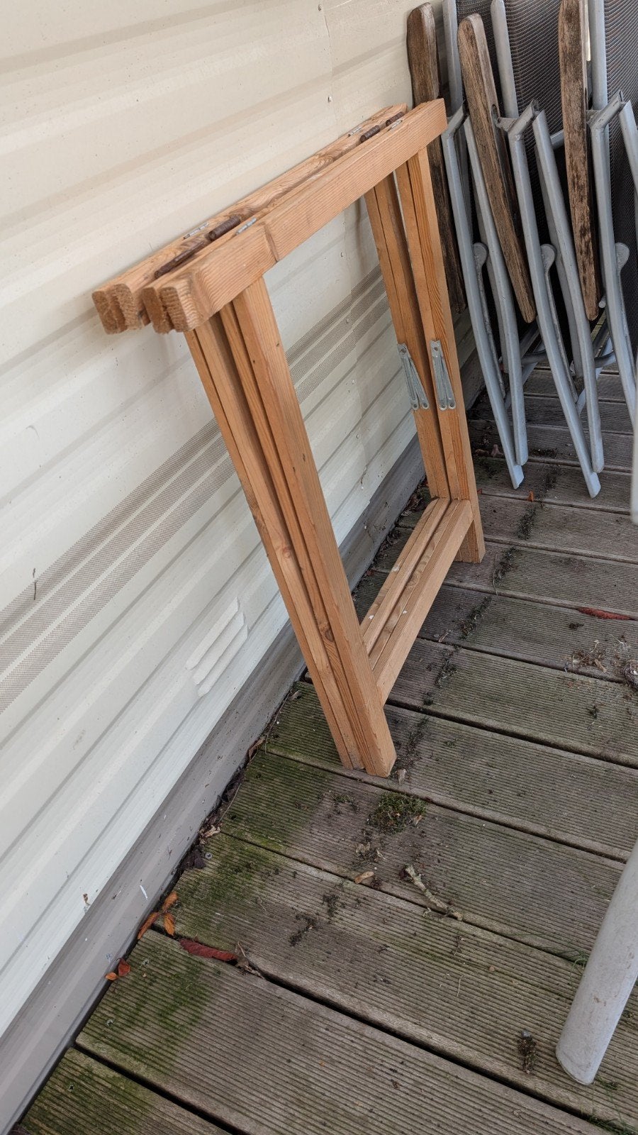 2 Houten inklapbare onderstellen voor tafel of werkbank, Ophalen, Zo goed als nieuw