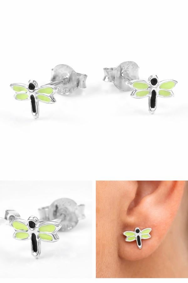 Zilveren Libelle Oorbellen - Groen & Zwart Emaille, Ophalen of Verzenden, Nieuw, Zilver