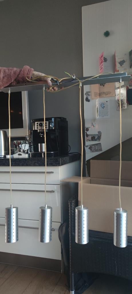 GRATIS - Hanglamp met 4 metalen kokers, Ophalen of Verzenden, Gebruikt, Minder dan 50 cm