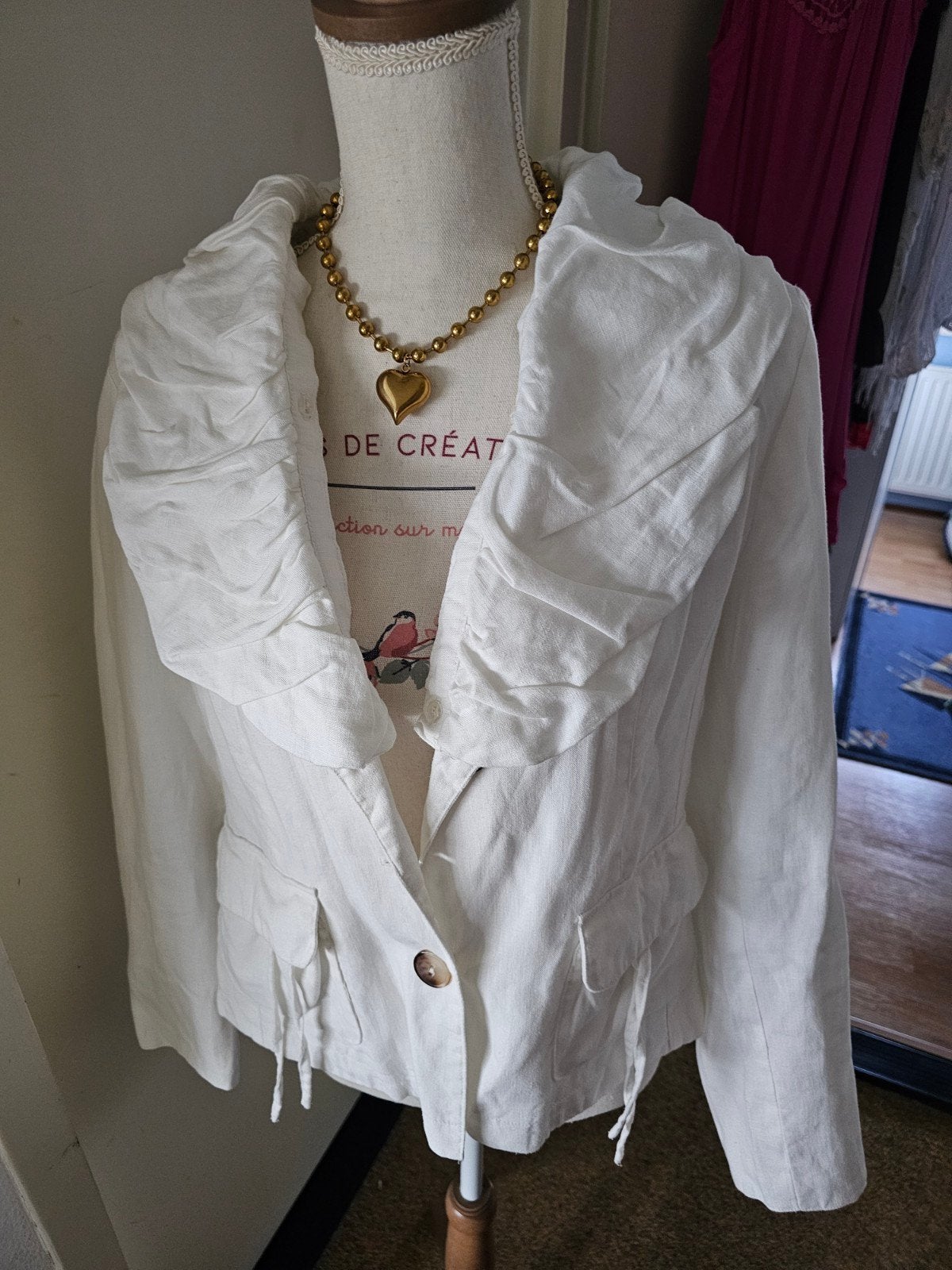 Linnen Witte Colbert Maat 46 Incl.verzenden €37,-, Verzenden, Zo goed als nieuw, Maat 46/48 (XL) of groter, Wit