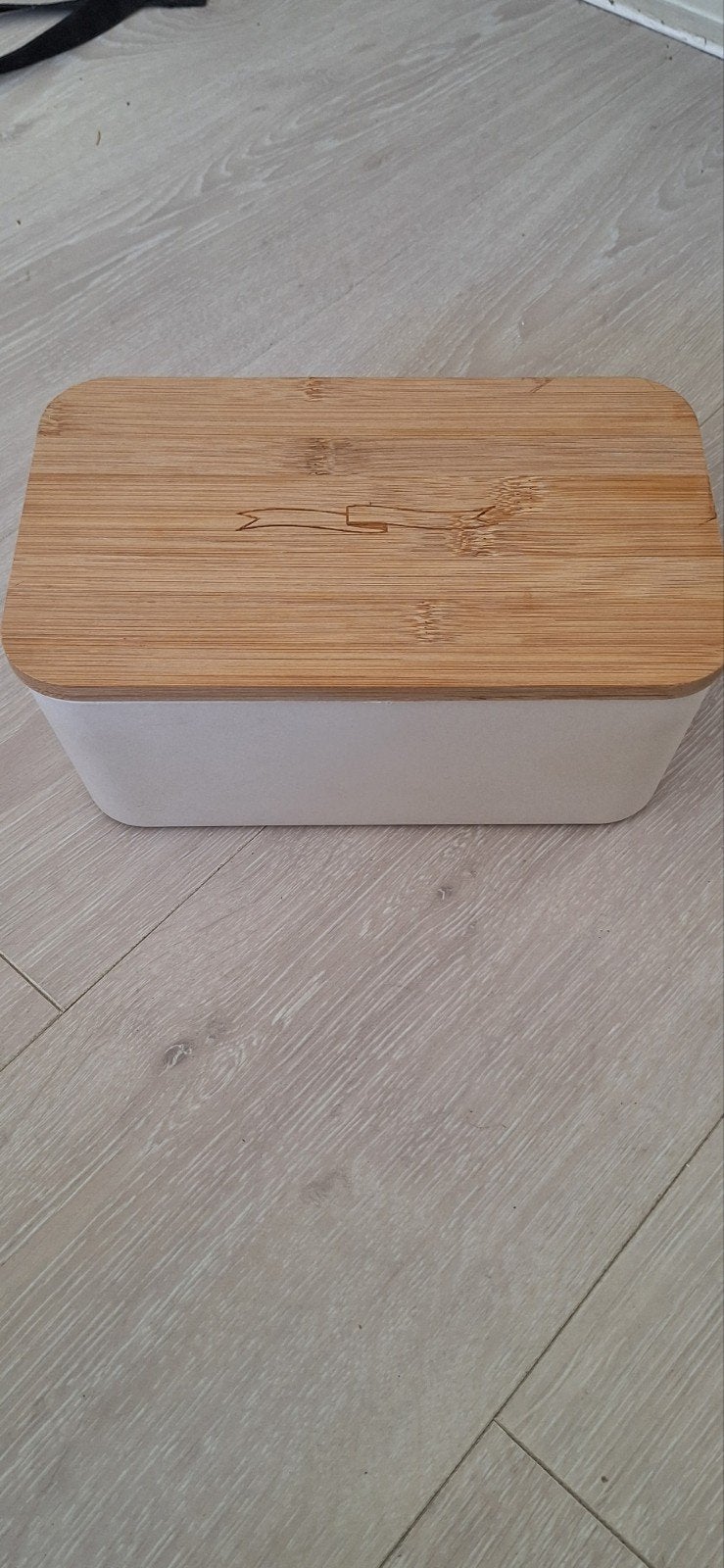 Broodtrommel met bamboe deksel - Wit, Huis en Inrichting, Ophalen, Hout, Zo goed als nieuw, Broodtrommel